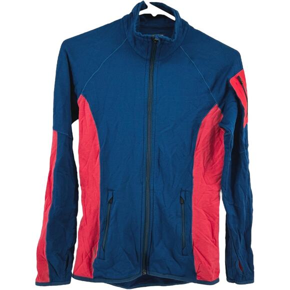 Icebreaker Merino GT Jacket Full Zip Thumbholes Colorblock High Neck Blue Pink S - Picture 1 of 3